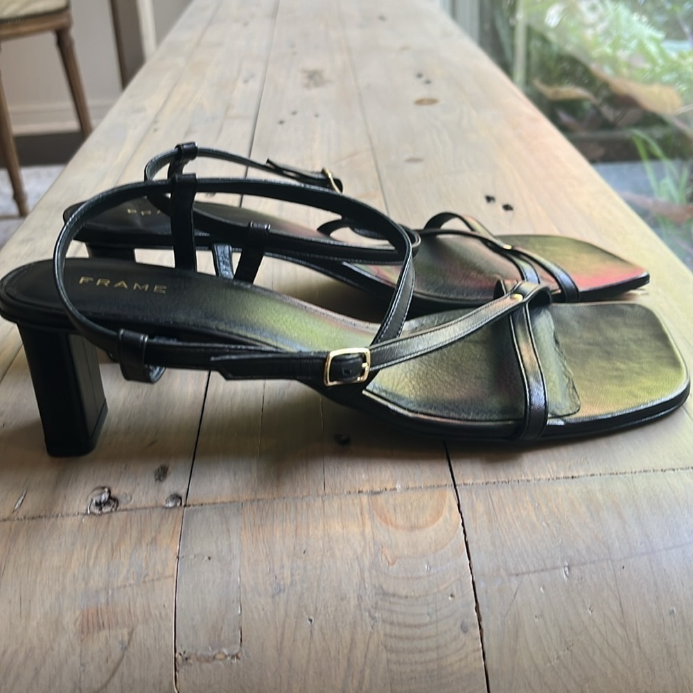 Frame Le Braxton Strappy Leather Black Sandal Square Toe Women EUR 39.5 US 9 - Picture 9 of 15